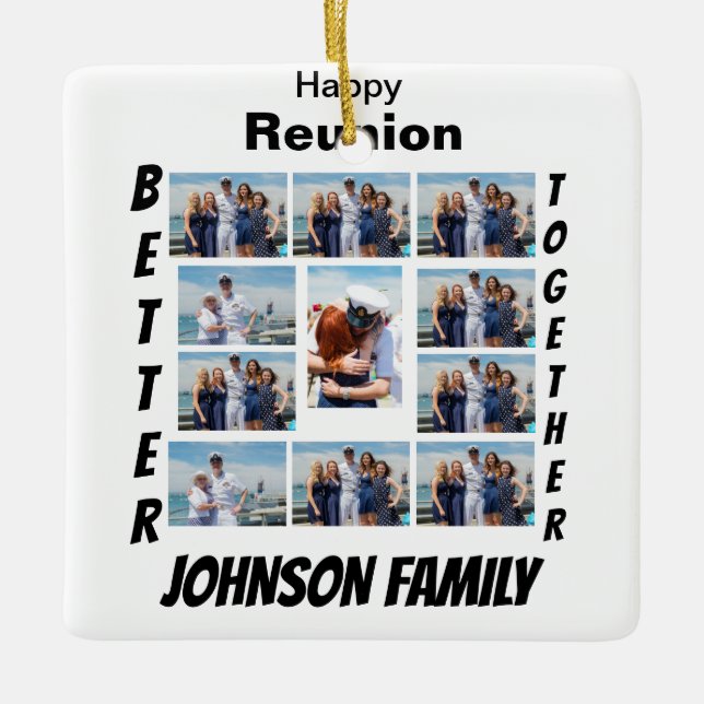 Custom Reunion 11 Photo Collage Ceramic Ornament (Front)