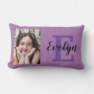 Custom Reversible Purple Photo & Name Throw Pillow