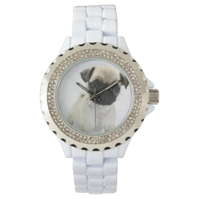 Custom Rhinestone White Enamel Watch (Front)