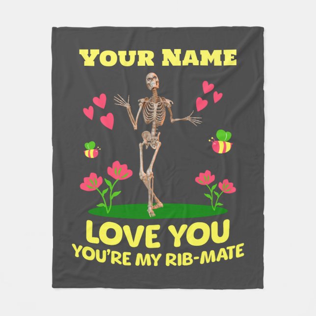 Custom Rib Mate Skeleton Love Gift Gothic Fleece Blanket (Front)