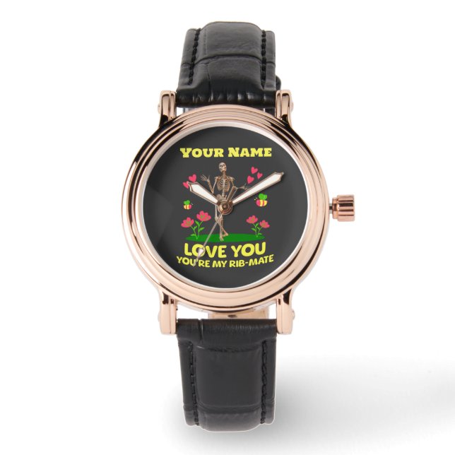 Custom Rib Mate Skeleton Love Gift Gothic Watch (Front)