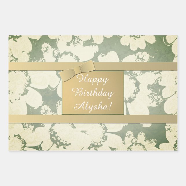 Custom Ribbon All Occasion Floral Wrapping Wrapping Paper Sheet (Front)
