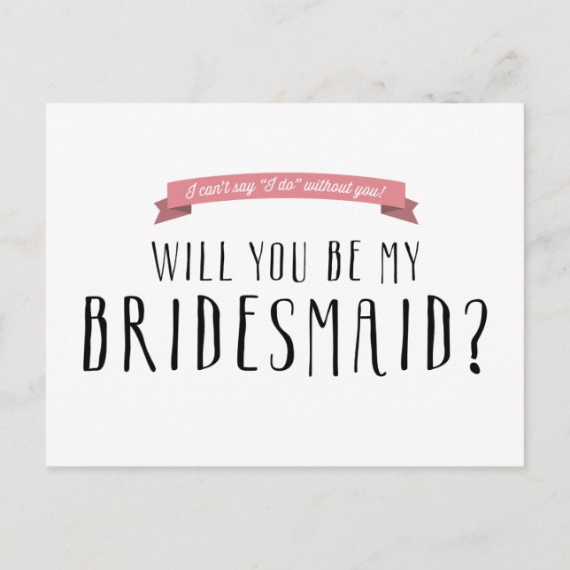 Custom Ribbon Colour - Bridesmaid Proposal Invitation Postcard (Front)