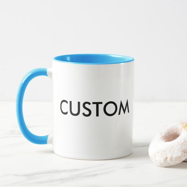 Custom Ringer 11oz Mug - LIGHT BLUE Lip & Handle (With Donut)