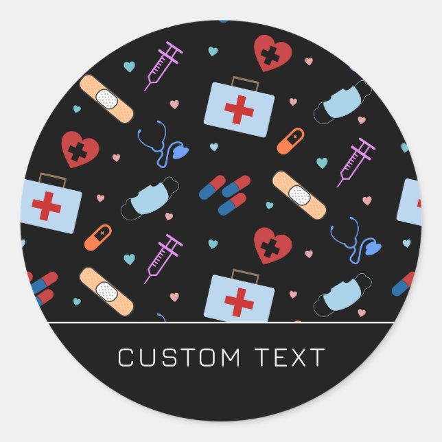 Custom RN Nurse | Doctor Medical Pattern Classic Round Sticker (Front)