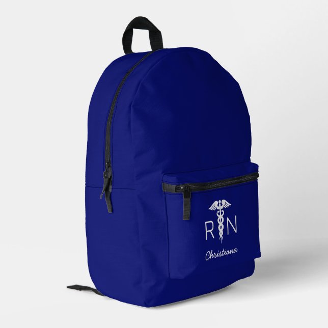 Custom RN Registered Nurse Graduation Navy Blue Printed Backpack (Back Corner Left)