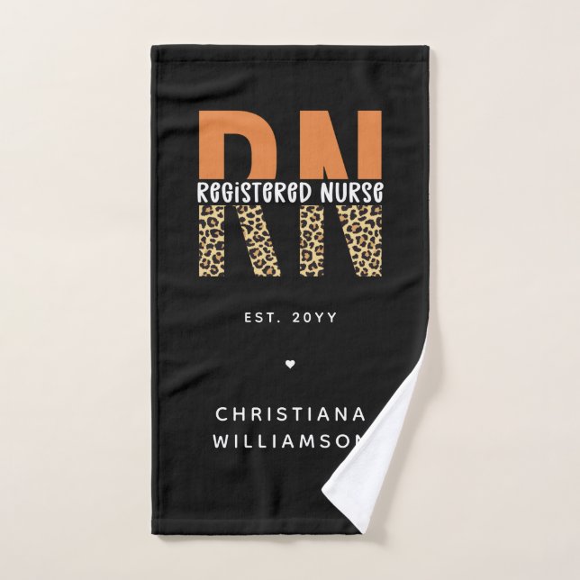 Custom RN Registered Nurse Leopard Typography Hand Towel (Hand Towel)
