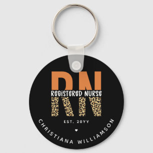 Custom RN Registered Nurse Leopard Typography Key Ring