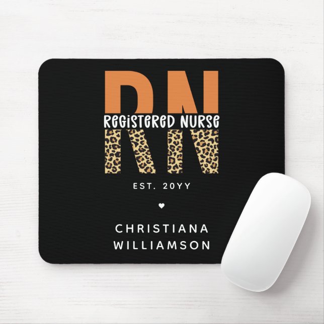 Custom RN Registered Nurse Leopard Typography Mouse Pad (With Mouse)