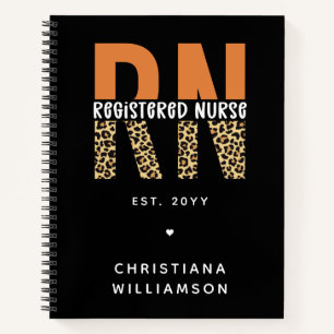 Custom RN Registered Nurse Leopard Typography Notebook
