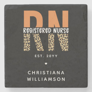 Custom RN Registered Nurse Leopard Typography Stone Coaster
