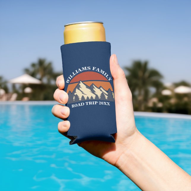Custom Road Trip Mountain Sunset Seltzer Can Cooler (In Situ Pool)