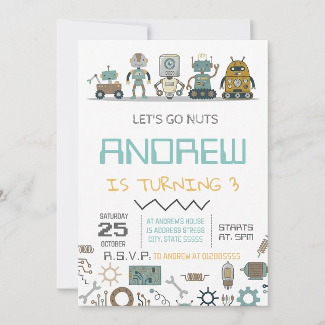 Custom Robot Birthday party Invitation (Front)