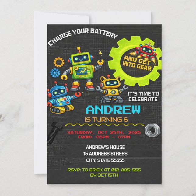Custom Robots Birthday Invitation (Front)