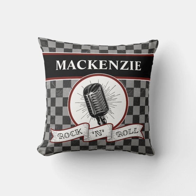 Custom Rock & Roll Music Singer Retro Microphone Cushion (Front)