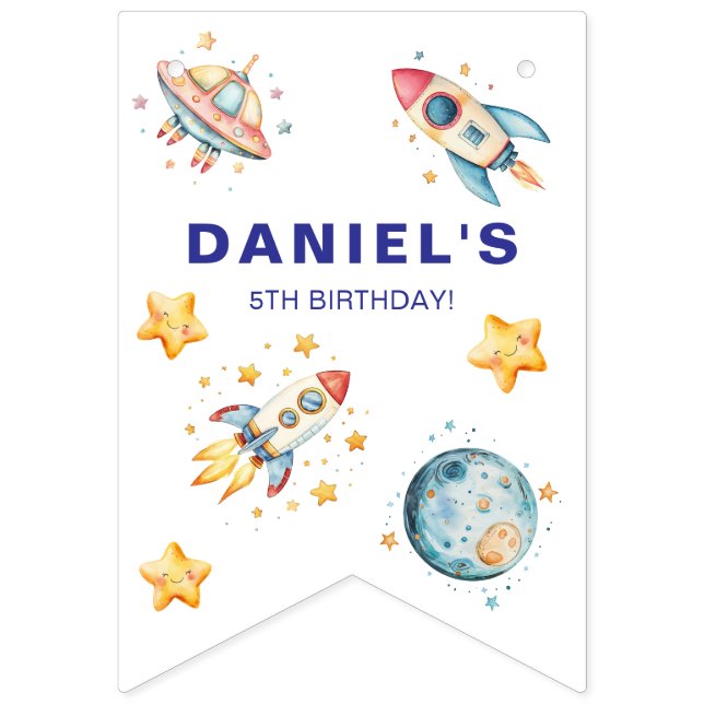 Custom Rocket Ship Space-Themed Party Bunting (First Flag)