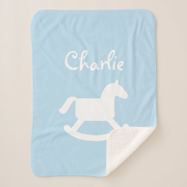 Custom rocking horse baby sherpa fleece blanket (Front)