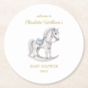 Custom Rocking horse Baby Shower Round Paper Coaster
