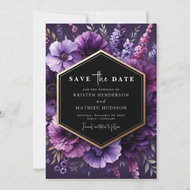 Custom Romance Purple Floral Wedding Save The Date (Front)