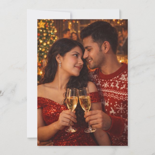 "Custom Romantic Christmas Couple Photo Holiday Ca Card (Front)