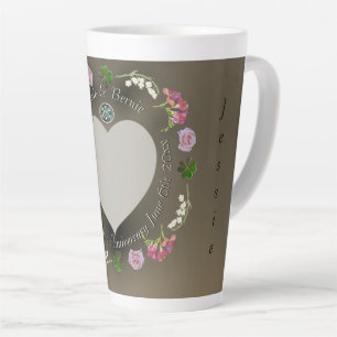 Custom Romantic Event Floral Heart Photo Latte Mug