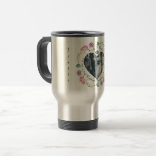 Custom Romantic Event Floral Heart Photo Travel Mug
