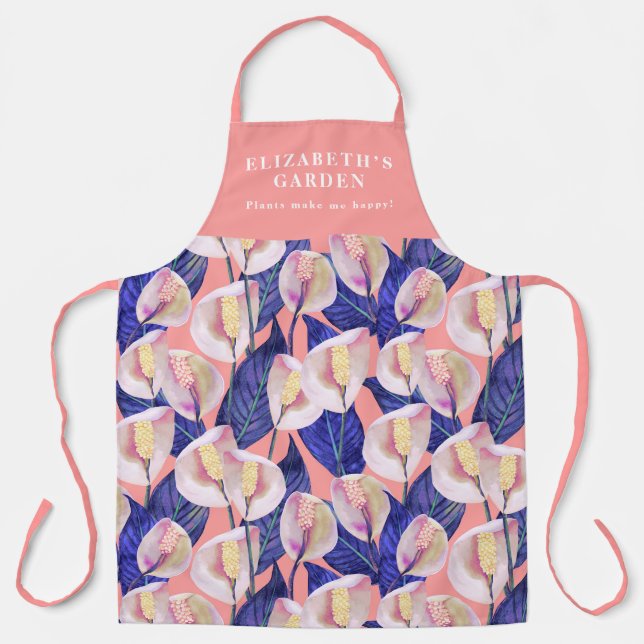 Custom Romantic Peace Lily Pattern  Apron (Front)