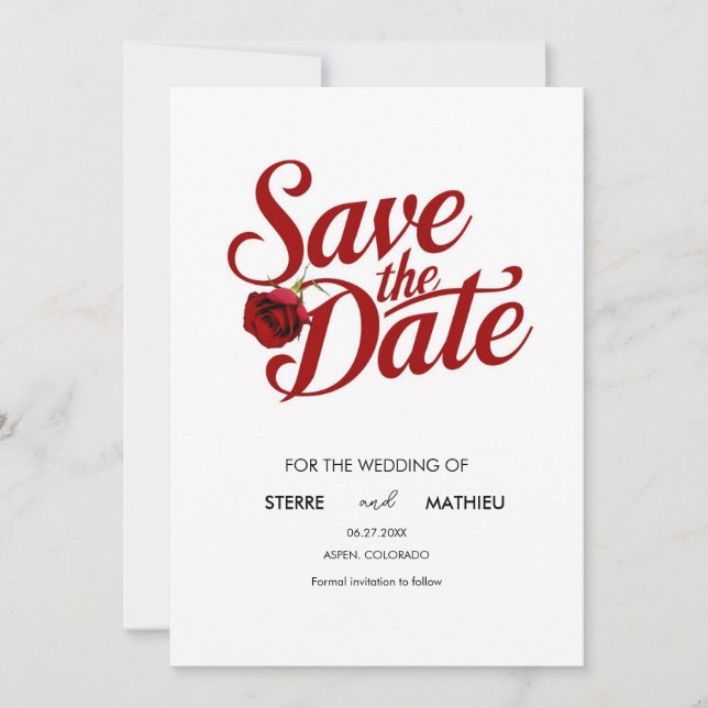 Custom Romantic Red Rose Wedding Save The Date (Front)