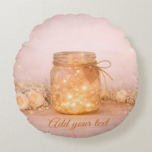 Custom Romantic Wedding Fairy Lights Round Pillow