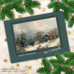 Custom Romantic Winter Landscape Oil Painting Art Holiday Card