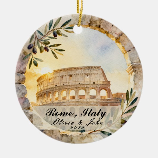 Custom Rome Honeymoon or Vacation Keepsake  Ceramic Ornament (Front)