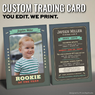 Custom Rookie Trading Card, First Birthday Retro  Calling Card