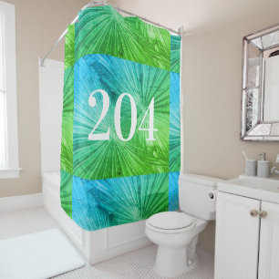 Custom room number tropical palm leaf photo shower curtain