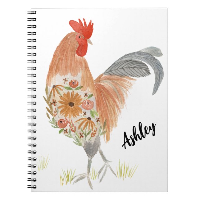 Custom Rooster Watercolor Notebook (Front)