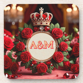👑 Custom Rose Crown Monogram Name Gift for Her 🌹 Coaster