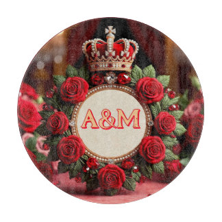 👑 Custom Rose Crown Monogram Name Gift for Her 🌹 Cutting Board