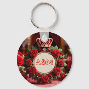 👑 Custom Rose Crown Monogram Name Gift for Her 🌹 Key Ring