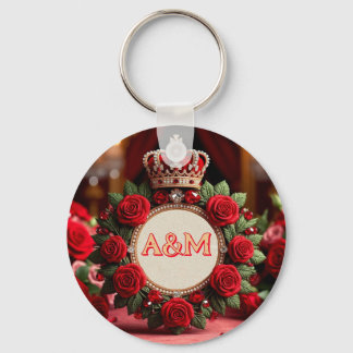 👑 Custom Rose Crown Monogram Name Gift for Her 🌹 Key Ring