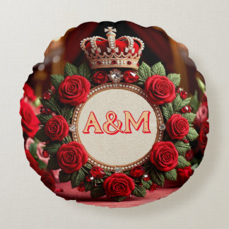 👑 Custom Rose Crown Monogram Name Gift for Her 🌹 Round Cushion