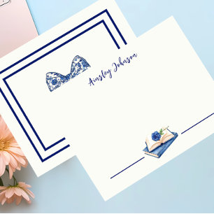 Custom Rose Embellished Book Illustration Flat Card