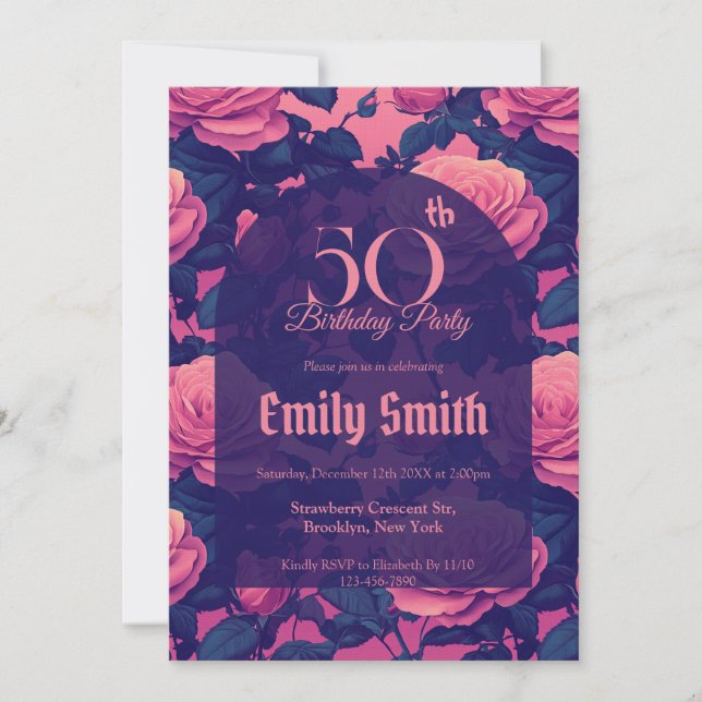Custom Rose Flower Birthday Invitation (Front)