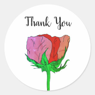 Custom Rose Flower Painting Thank You  Classic Rou Round Sticker