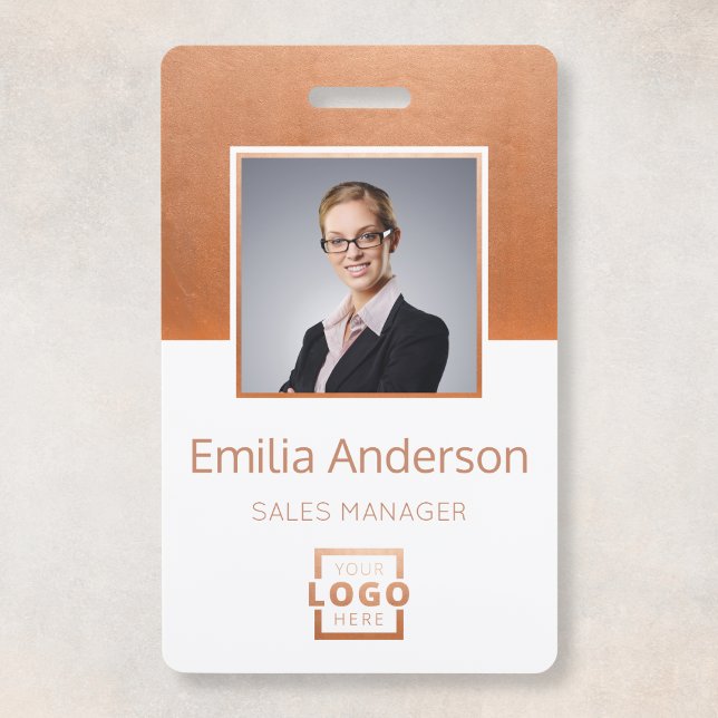 Custom Rose Gold Business Logo Employee Photo ID Badge (Creator Uploaded)