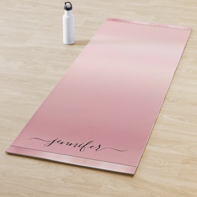 Custom Rose Gold Calligraphy Script Name Elegant Yoga Mat (In Situ)
