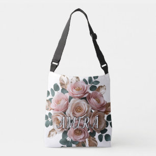 Custom Rose Gold Floral Monogram Crossbody Bag