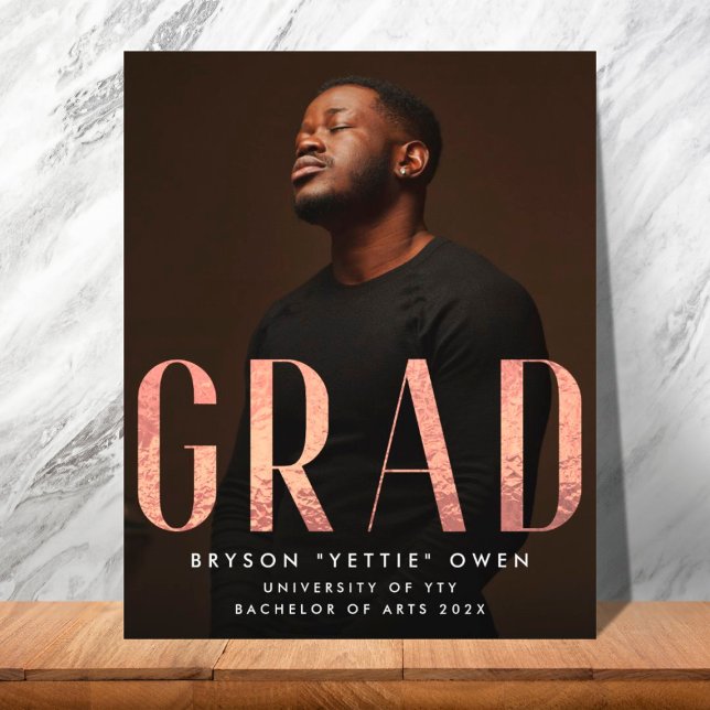 Custom Rose Gold Foil Nick Name GRAD Photo Card (Creator Uploaded)