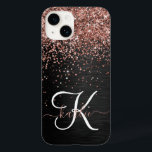 Custom Rose Gold Glitter Black Sparkle Monogram Case-Mate iPhone 14 Case<br><div class="desc">Easily personalise this trendy elegant phone case design featuring pretty rose gold sparkling glitter on a black brushed metallic background.</div>