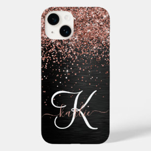 Custom Rose Gold Glitter Black Sparkle Monogram Case-Mate iPhone 14 Case