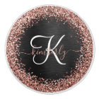 Custom Rose Gold Glitter Black Sparkle Monogram