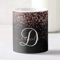 Custom Rose Gold Glitter Black Sparkle Monogram